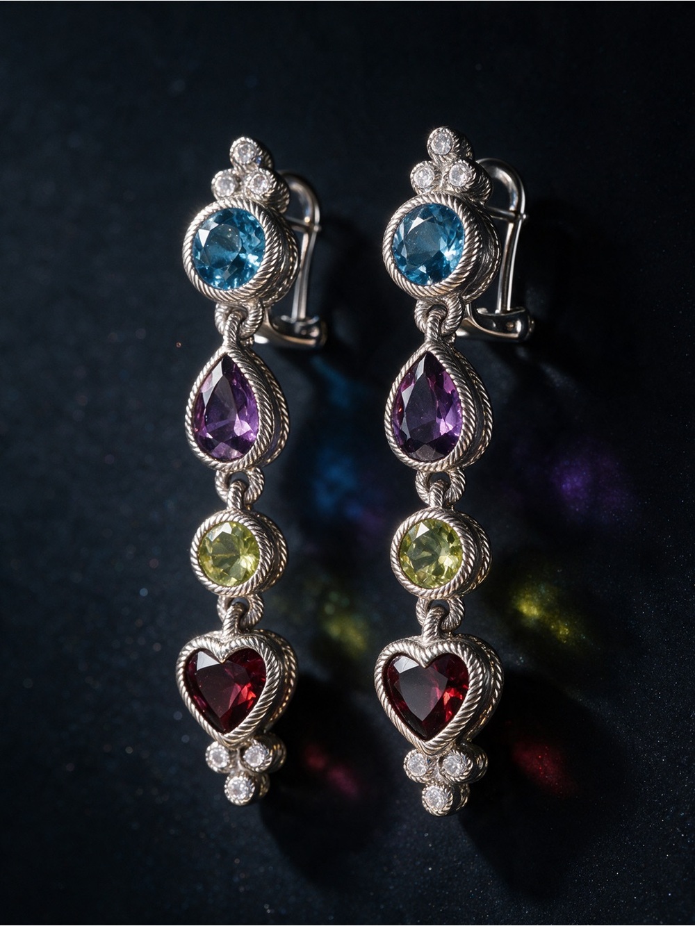 Judith Ripka sterling silver multi-gemstone dangle drop earrings